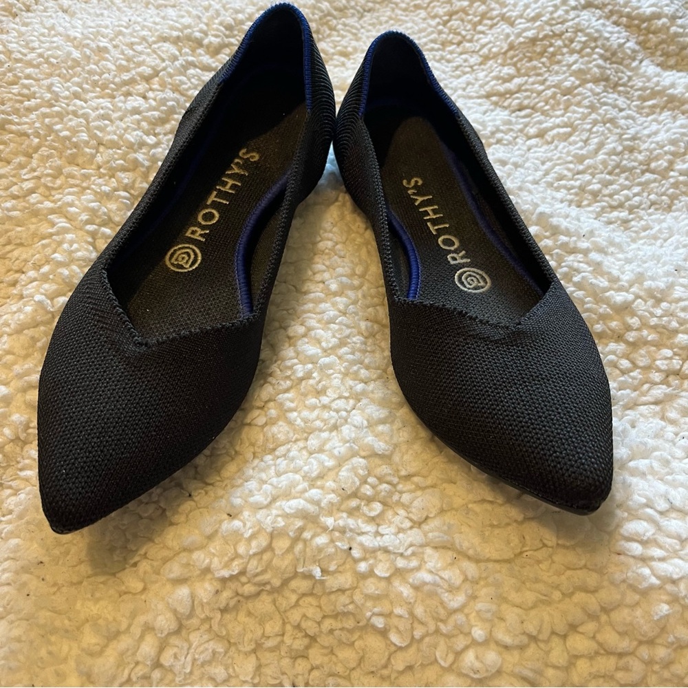 Rothy's The Point Womes Shoes Black 7.5 Knit Slip On Pointed Toe Ballet Flat - Picture 2 of 14
